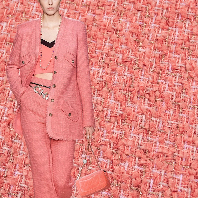 

Overflow Pink Weaving Tweed Fabric For Coat Pants Telas Por Metro Tissus Au MÈTre Ткань Для Шитья Одежды Sewing By The Yard Diy