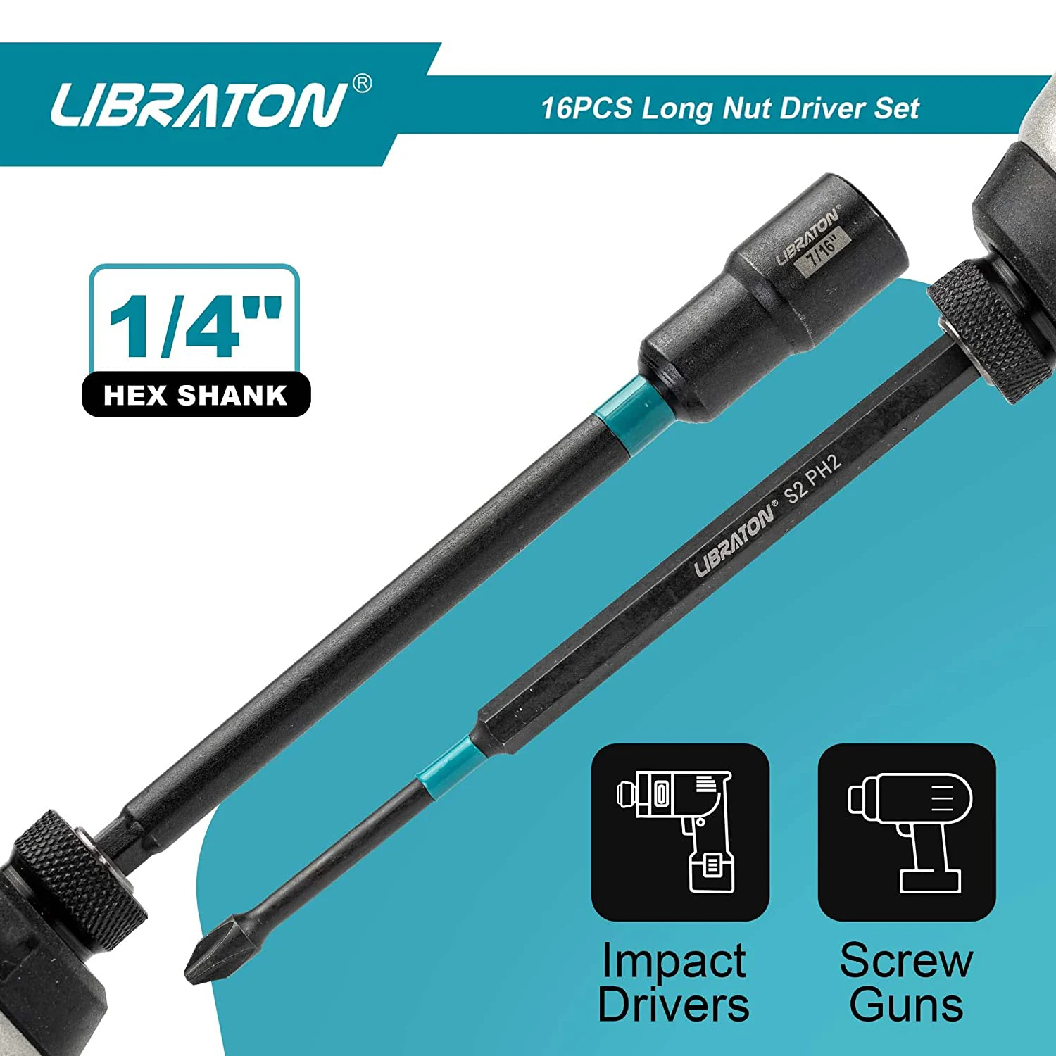 Libraton 16 Шт. Набор Магнитных Головок 6-дюймовые Гаечные Ключи Метрическая И Ударная