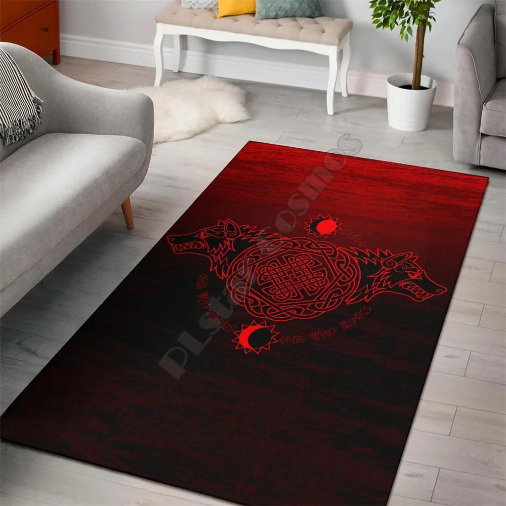 

Viking Style Area Rug, Skoll And Hati Red 3D Printed Rugs Mat Rugs Anti-slip Large Rug Carpet Home Decoration