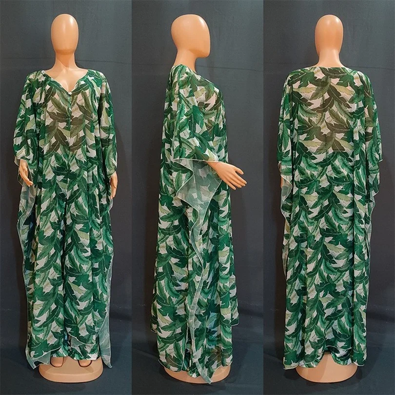 

2022 New Fashion Summer African Dresses For Women Two Piece Pant Set Dashiki America Ladies Long Abaya + Pants Suits Dress