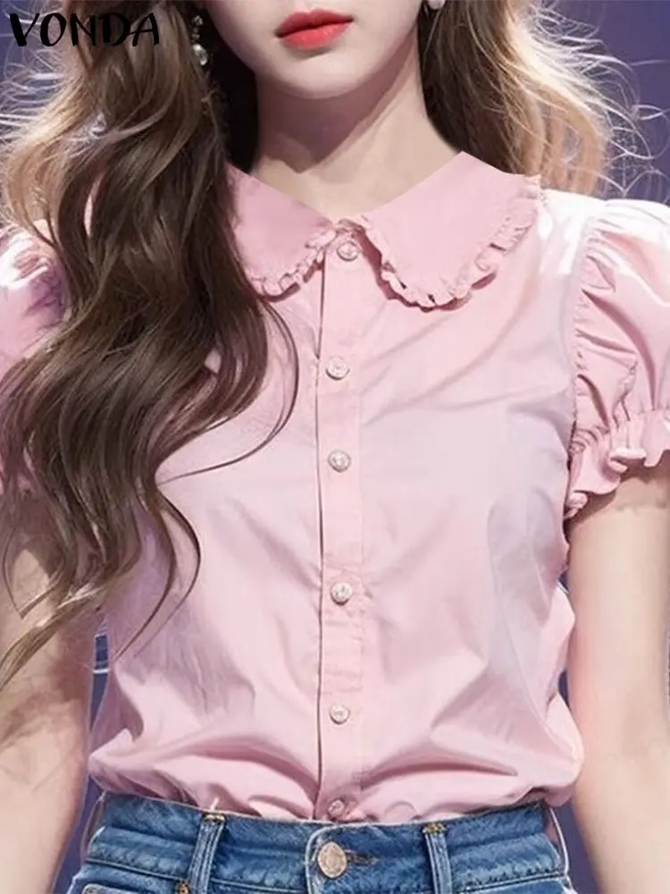 Модные женские рубашки VONDA 2024 летние элегантные топы с коротким рукавом