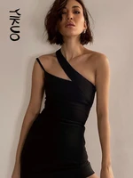 yikuo y2k one shoulder chic sling sexy mini dress summer black woman tunics sleeveless solid slim party club womens dresses