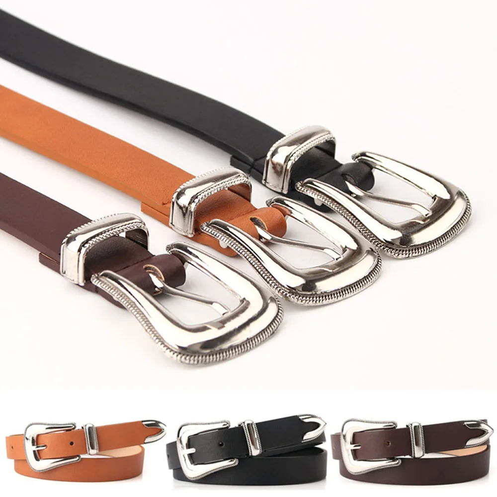 

Retro Pin Puckle PU Leather Belt For Women No-Hole Buckle Luxury Designer Jeans Waist Belts Women Fashion Adjustable Waistband