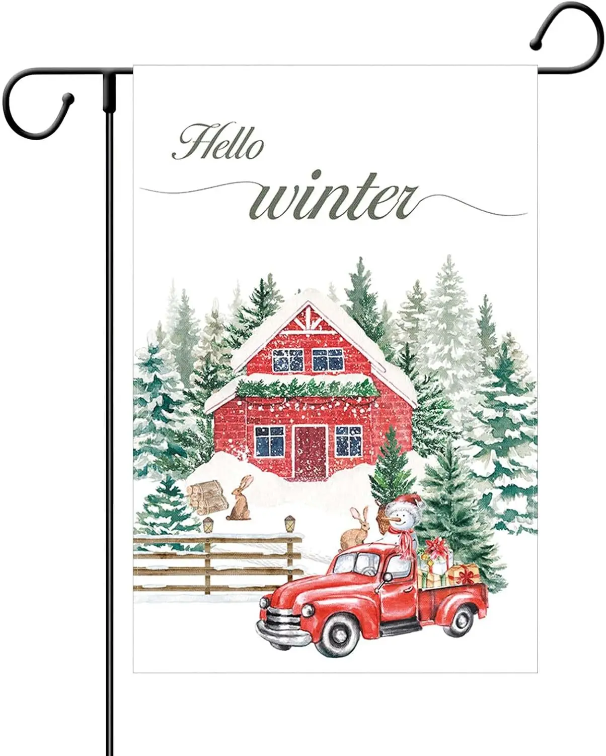 12x18 дюймов Hello зимний Садовый флаг двусторонний для улицы красный дом Грузовик