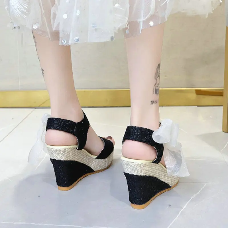Hot Lace Leisure Women Wedges Heeled Nice Women Shoes Brilliant Summer Sandals Party Platform High Heels Lovely Woman Shoe