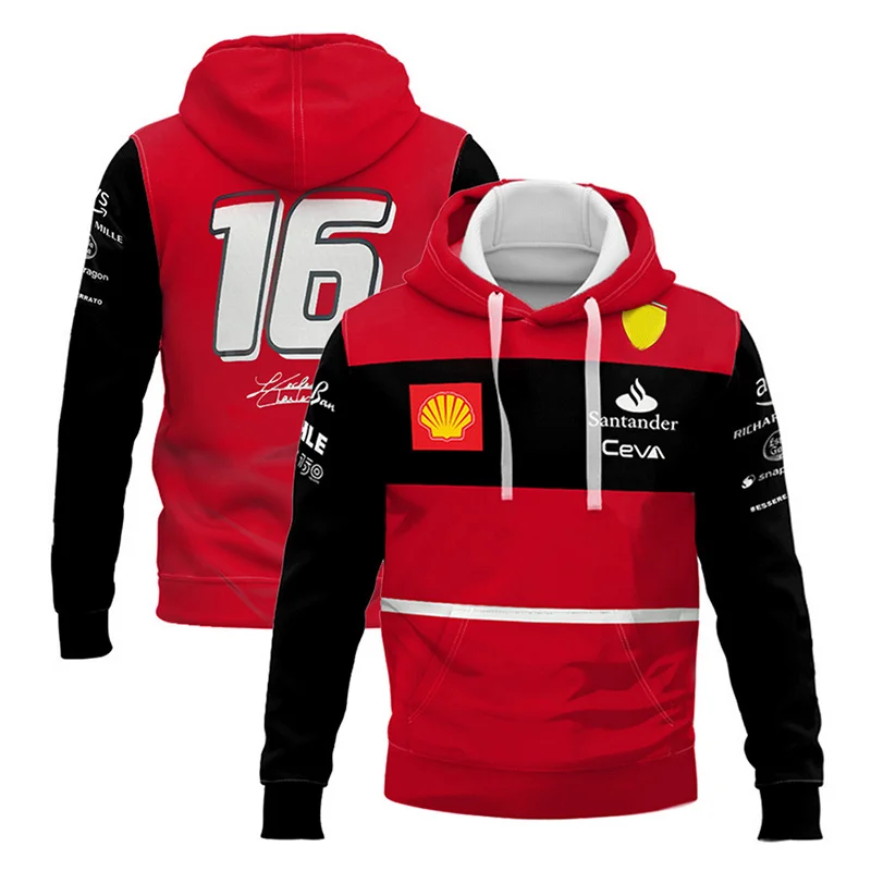 Ferrari 2023 Team Charles Leclerc Men's Zipper Hoodie F1 Racing Men's Outdoor Sports Jacket Spring and Autumn