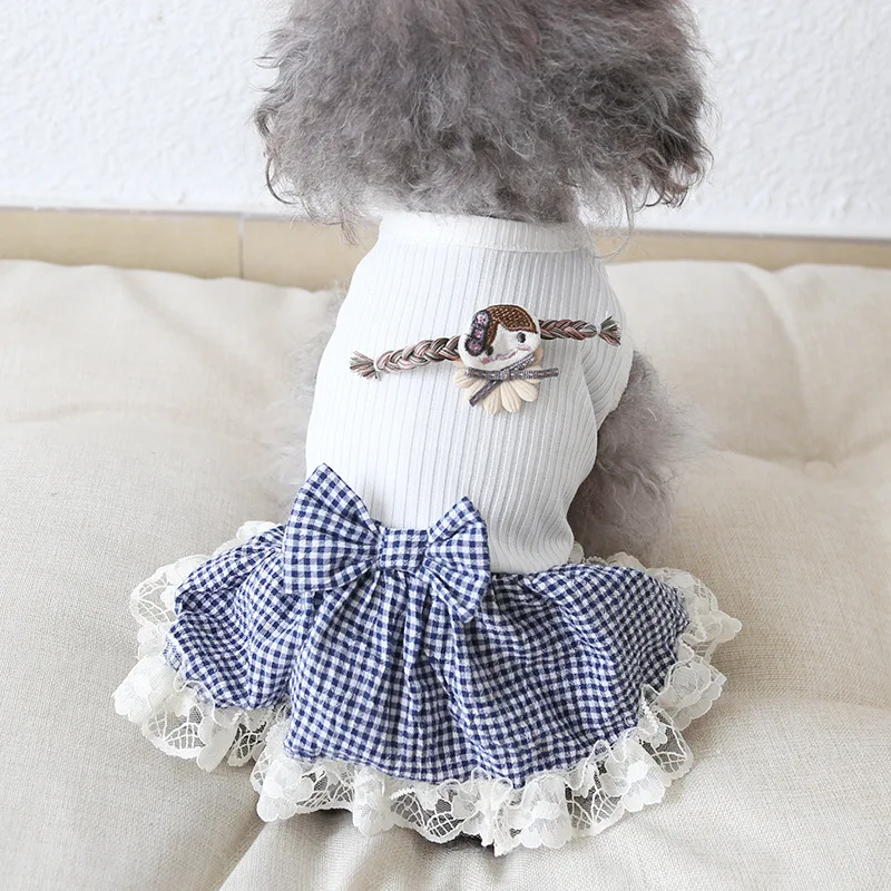 Белая жилетка для маленькой девочки с клетчатым бантом одежда щенка маленькие
