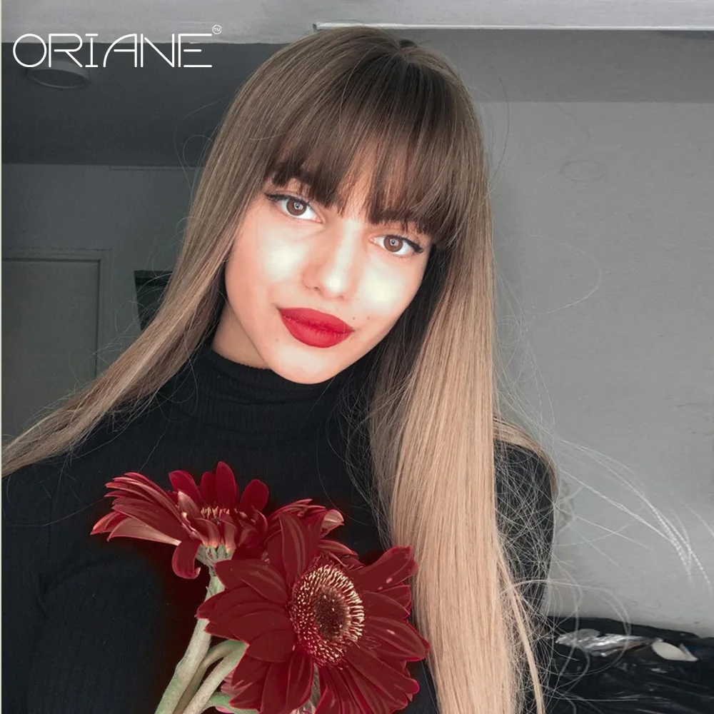 

ORIANE Long Straight Synthetic Wig For Women Omber Black Light Tea Wig Heat Resistant Natural Natural Soft Cosplay Wigs