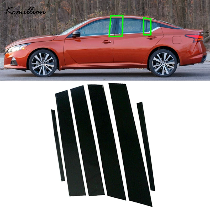 

6 Pcs Car Glossy Piano Black Window Pillar Posts Door Trim Decal Cover for Nissan Altima 2019-2021 Accessories Exterior Parts