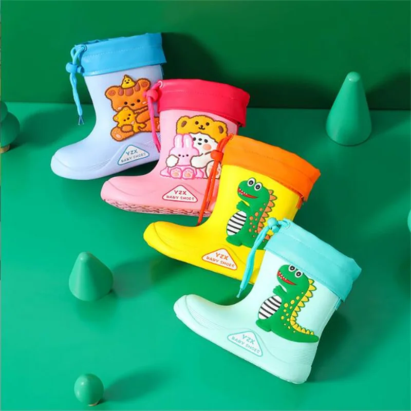 

Классические съемные водонепроницаемые детские ботинки, резиновые ботинки для девочек и мальчиков, Детская непромокаемая обувь из ПВХ с му...