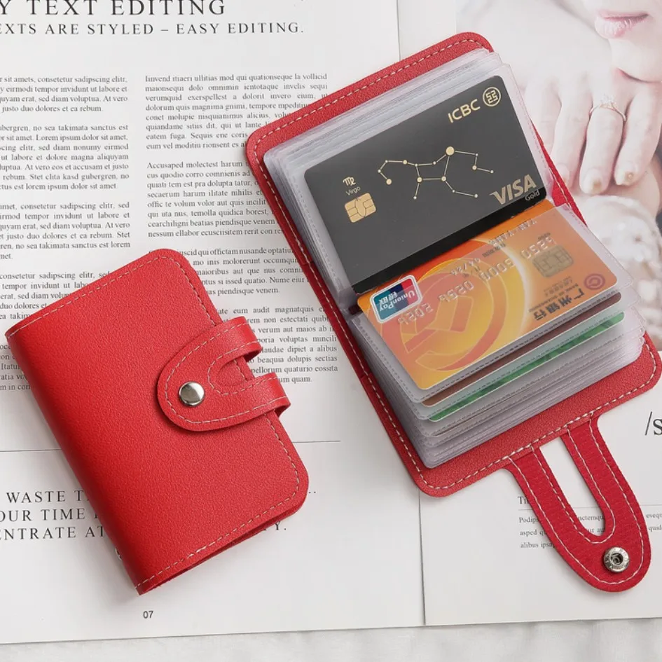 24 Slots Bits Card Holder Bag Simple Solid Color Pocket Case Women Men Credit Id Card Organizer Leather Cardholder Wallet