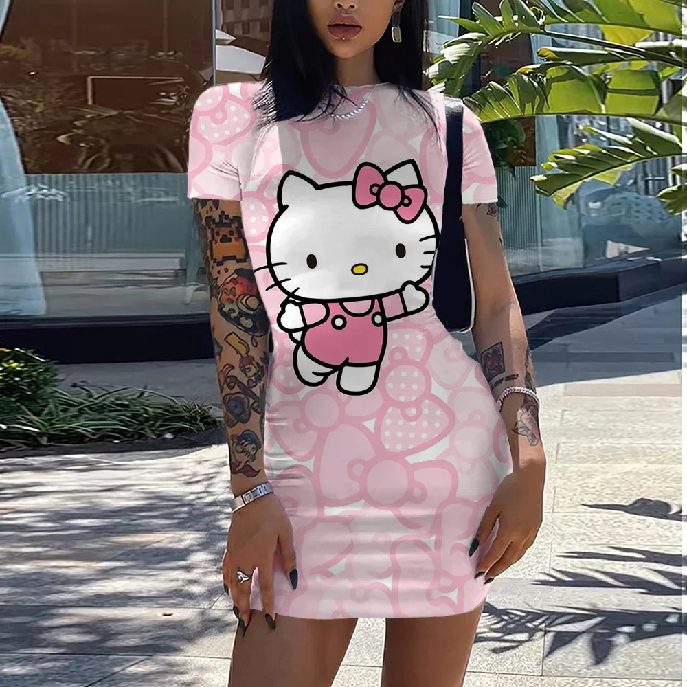 Женское короткое пляжное мини-платье Hello Kitty с 3D принтом