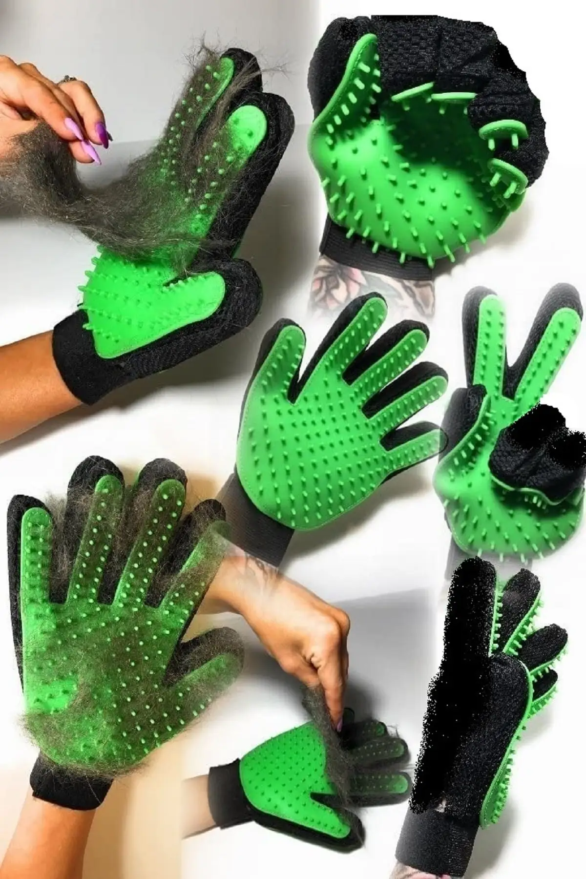 

Коллекционный Массажер для шерсти домашних животных, зелёная перчатка для расчесывания кошек и собак, индивидуальное животное