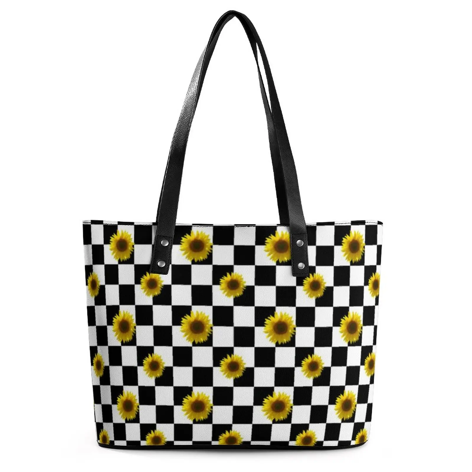 

Желтые сумки с принтом подсолнуха, черно-белая клетчатая сумка-тоут, Повседневная Дизайнерская Женская дорожная сумка для покупок