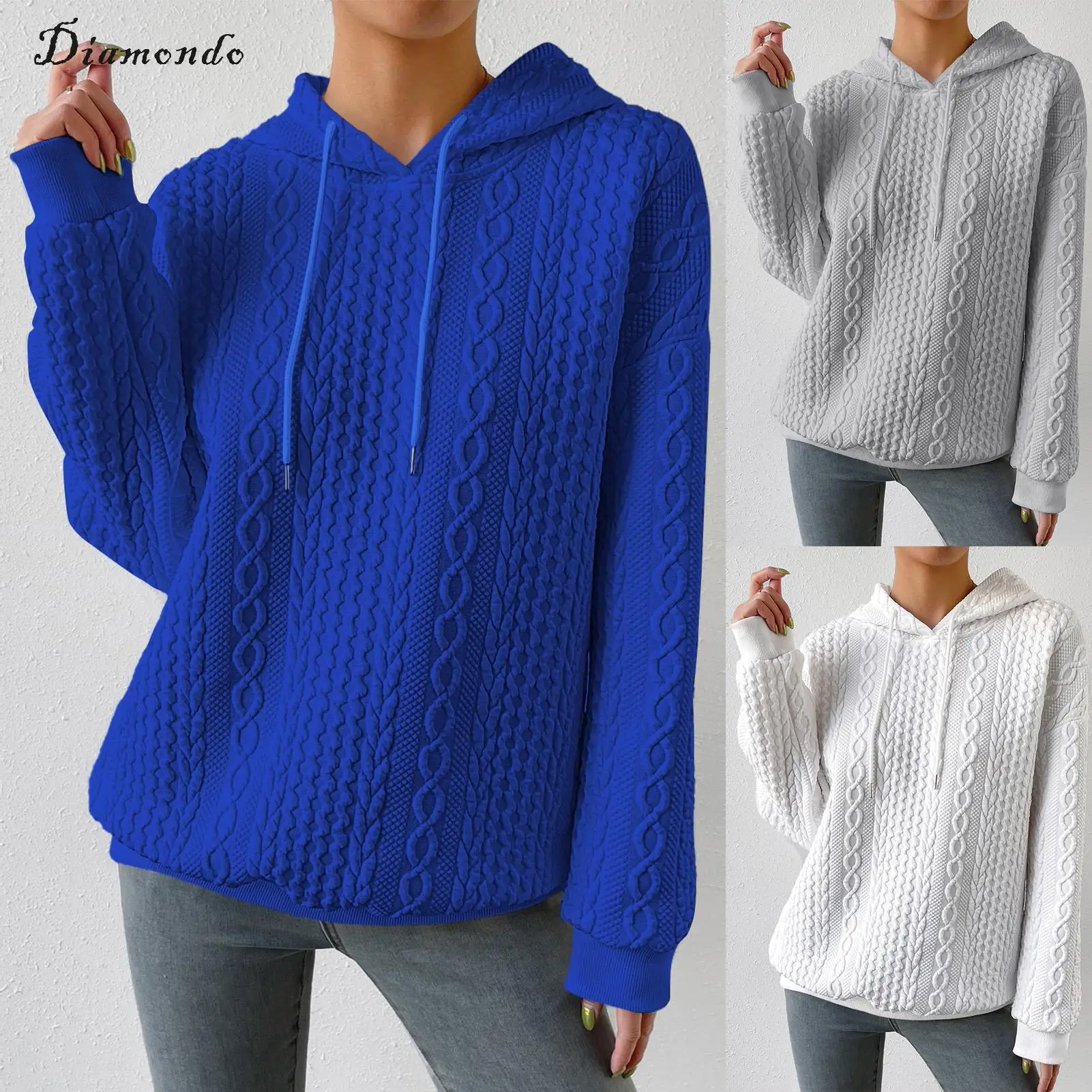 

Women Lounge Sweatshirt Trendy Cable Textured Thermal Sweatshirt Pullover Solid Color Casual Pullover Top Sweatshirt