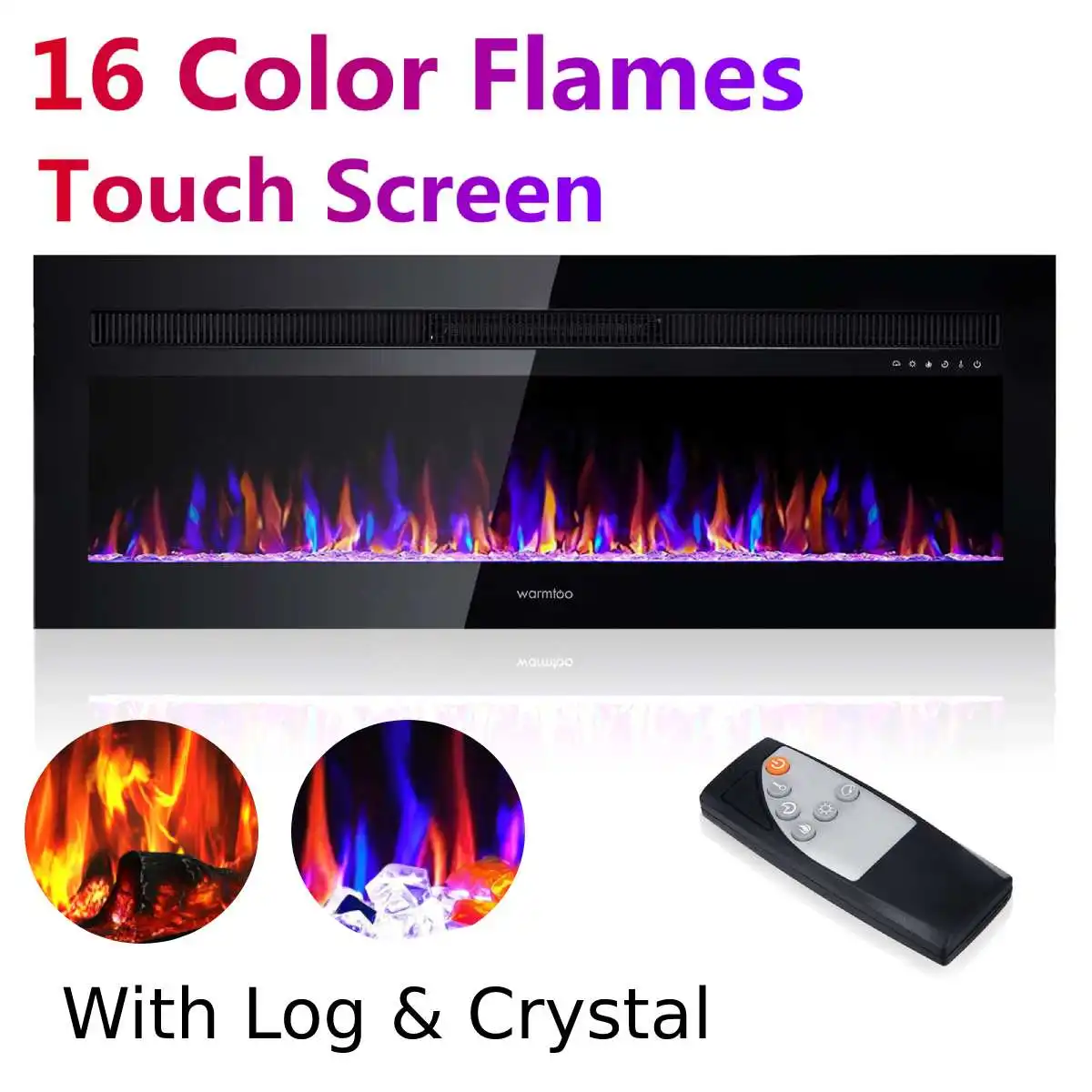 50'' Electric Fireplace Recessed Wall Mounted 1400W Fireplace Heater Linear Timer 16 Colors Flames Touch Screen Remote Control