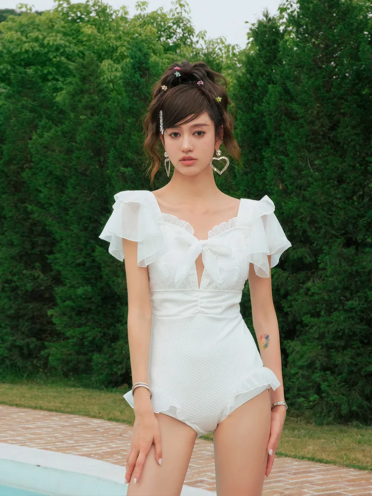 

Женский сплошной купальник размера плюс, женская одежда, Солнцезащитный купальный костюм, одежда, монокини аристократический 2023 с бантом, французский