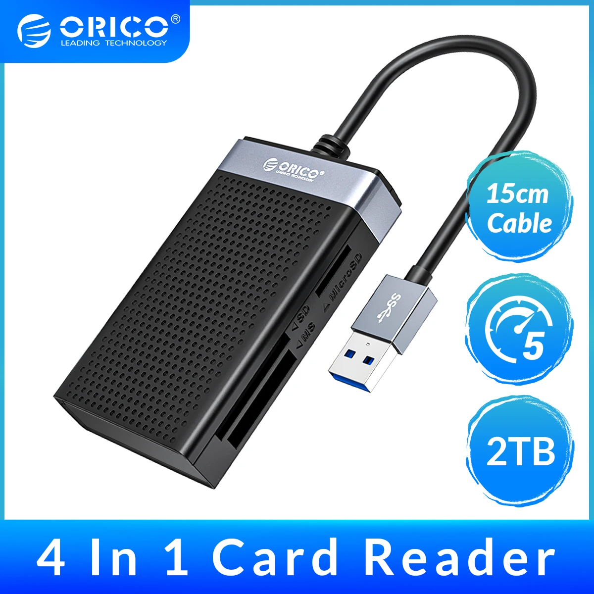 

ORICO 4 in 1 USB 3.0 Card Reader 5Gbps USB C Portable Memory Smart Card Reader Read Simultaneously for SD TF CF MS r 15cm Cable