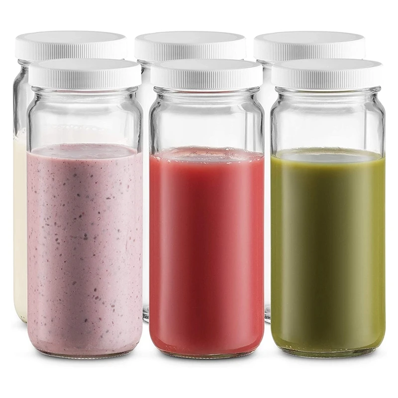 

Hot SV-Travel Glass Drinking Bottle 16 Ounce [6 Pack] Plastic Airtight Lids, Reusable Glass Water Bottle For Juicing, Smoothies