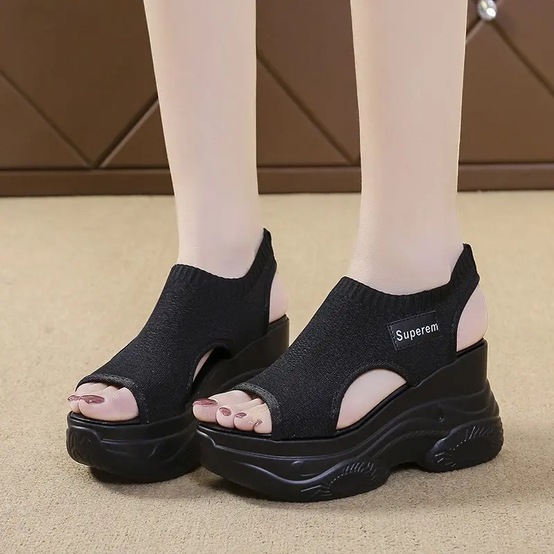 Women Sandals Wedge Heel Elastic Cloth Cover Foot Ladies Sandals Thick-soled Casual Women's Shoes Sandalias De Mujer Sapato