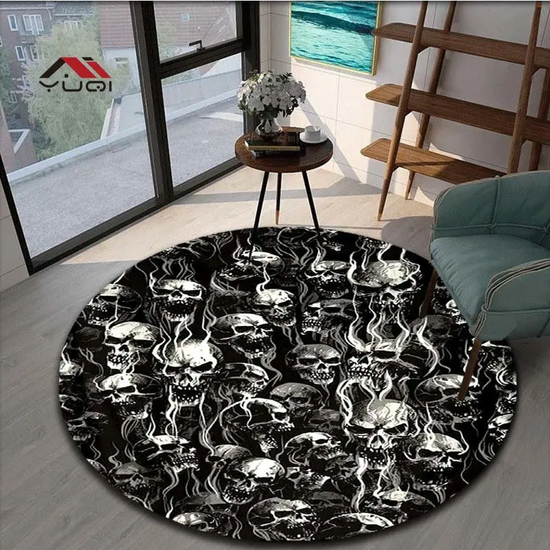 Круглый ковер с рисунком черепа и цветов для гостиной коврики Детский Мягкий