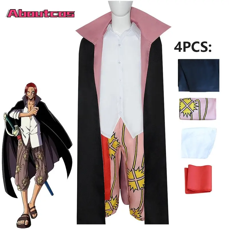 

Aboutcos красный хвост косплей аниме костюм плащ для взрослых мужчин цельный плащ полный наряд Хэллоуин Искусственные красные волосы Пираты