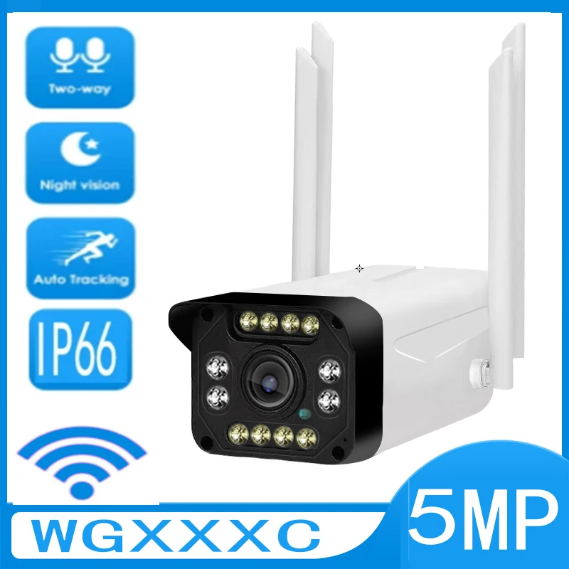 

5-мегапиксельная наружная камера видеонаблюдения с Wi-Fi, двухстороннее аудио, водонепроницаемая камера видеонаблюдения с ночным видением, и...