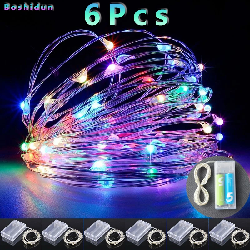 

6piece New copper wire lamp LED fairy lamp 1M/2m/3m/5M festive outdoor lamp wreath lamp for Christmas tree wedding decoration