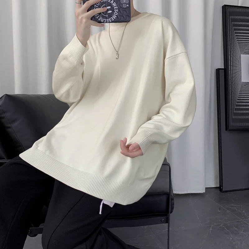 

Round Neck Sweater Men Warm Fashion Casual Knitted Pullover Korean Loose Long Sleeved Sweater Mens Jumper Clothes Plus Size 5XL