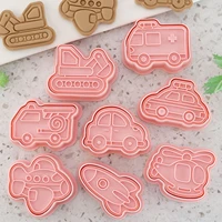 8pcs cookie cutter set cute cartoon vehicle fondant cookie stamp stencil biscuit cookie mold diy cake decorative tool bakeware