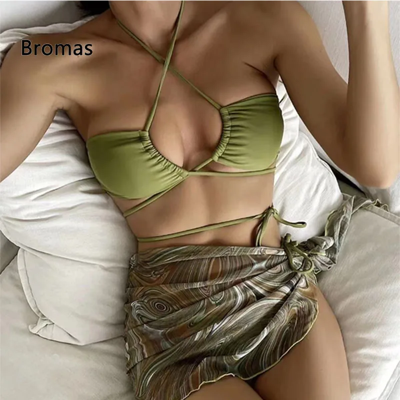 

Купальник 2023, женские сексуальные комплекты бикини на шнуровке с юбкой, женский купальник с принтом и низким вырезом, пляжный купальный костюм