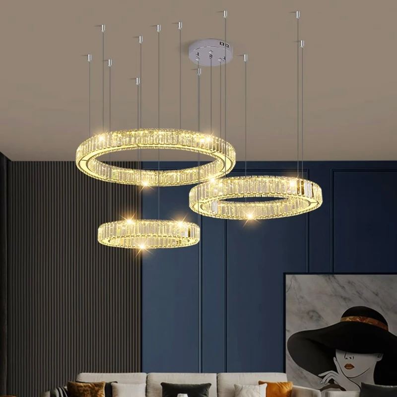 

Living room chandelier Creative ring restaurant crystal light modern simple villa bedroom led interior lighting