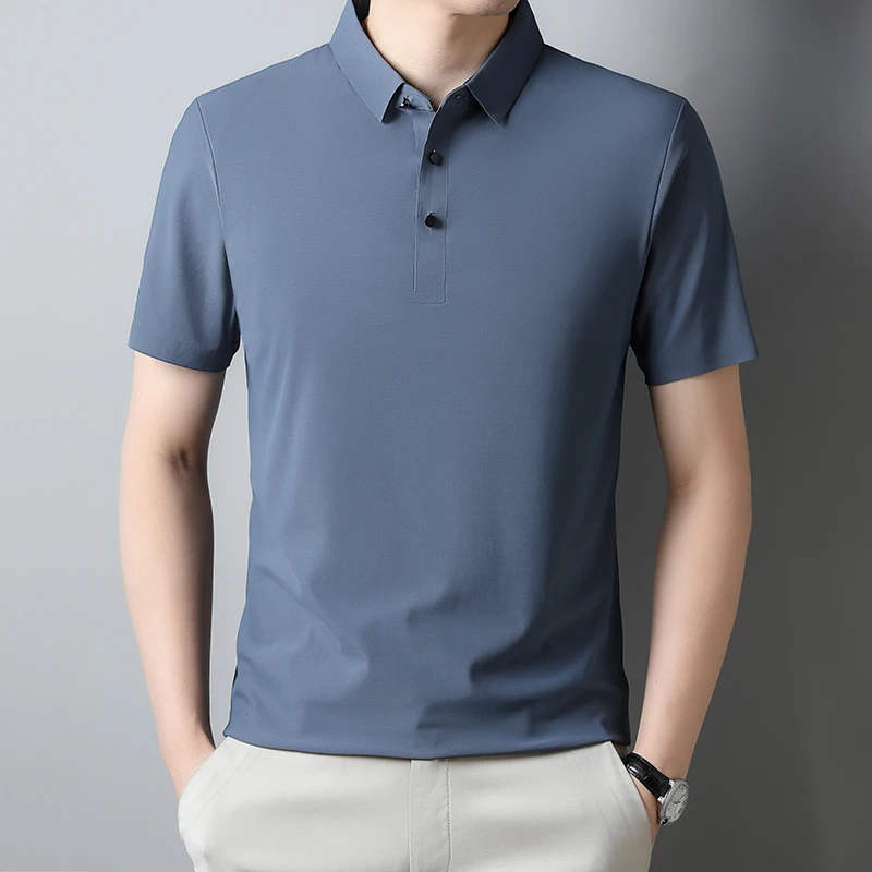 

Мужская летняя рубашка-поло с коротким рукавом и вырезами, из вискозы, дышащая деловая Мужская футболка с коротким рукавом, 2023 M-5XL
