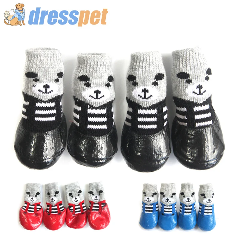 

4pcs/Set Snow Pet Dog Shoes Non-slip Warm Socks For Puppy Small Dogs Cat Cotton Rubber Waterproof Winter Dog Shoes For ChiHuaHua