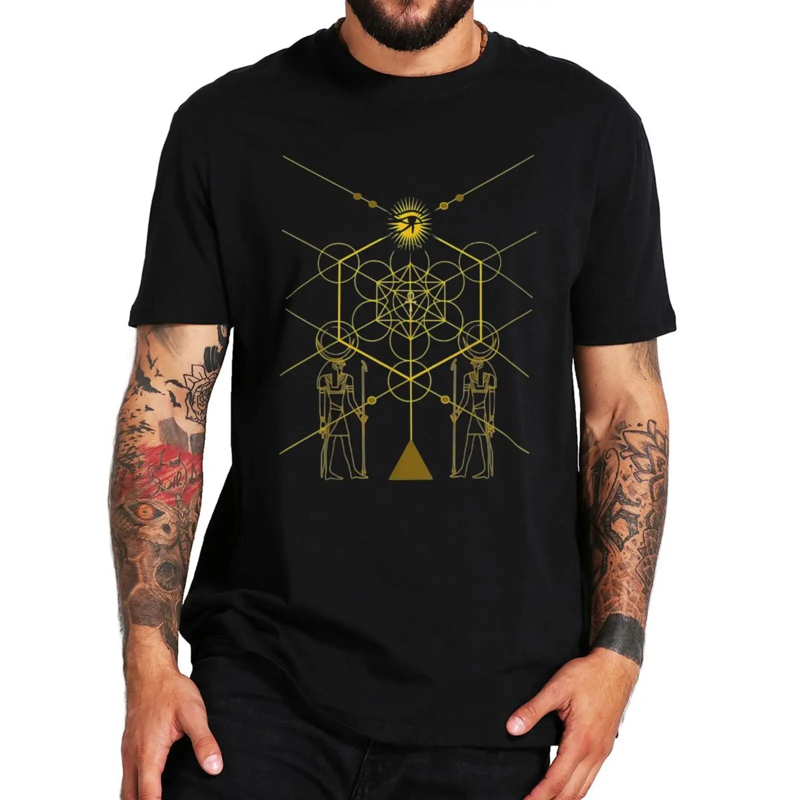 

Sacred Geometry Science Tshirt Kemetic Egyptian God Horus Heru T-Shirt 100% Cotton Unisex Tee Tops Novelty Gift