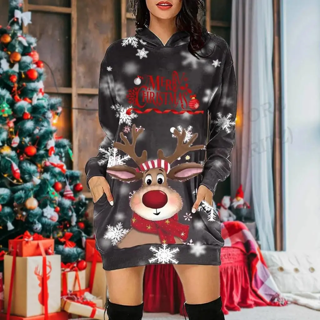 

2023 Рождественская Женская Осенняя новая толстовка с капюшоном с персонализированным 3D рождественским принтом Женское пальто пуловер Y2K винтажная Толстовка