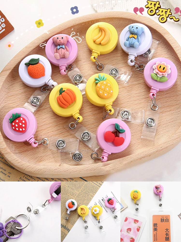 Cartoon Animal Fruit Retractable Badge Reel ID Name Bus Staff Work Card Cover Case Clip Badge Holder Clip Office Supplies