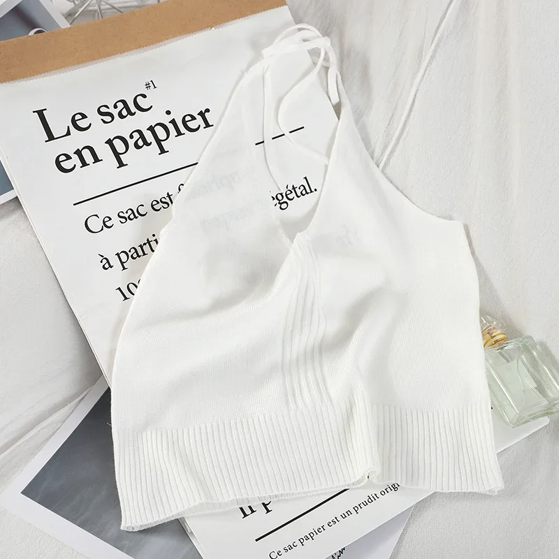 Женский Вязаный Короткий Топ Zhuanqing С V-образным Вырезом И Открытой Спиной