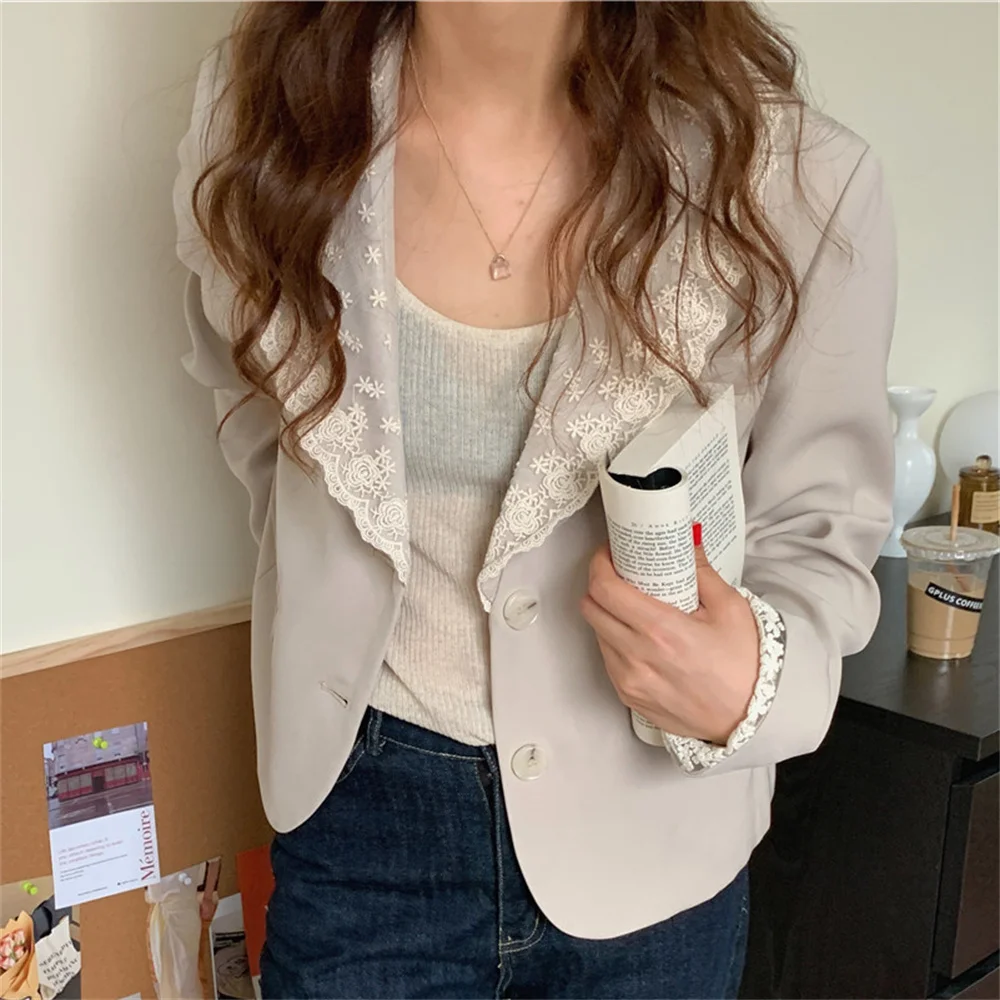 

Alien Kitty Chic Retro Lace Blazers Women High Waist Hot Fashion Casual Work Wear 2022 Autumn Jackets OL Office Lady New Coats