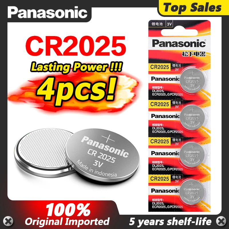 

Panasonic 4Pcs CR2025 BR2025 LM2025 5003LC 3V Button Coin Cell Batteries for Calculator Toy Remote Disposable Lithium Battery