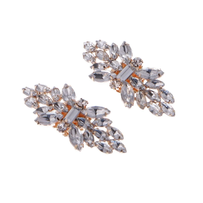 

Gold Tone Rhinestone Shoe Clips Flower Glass Wedding Diamante Sparkle Fashion