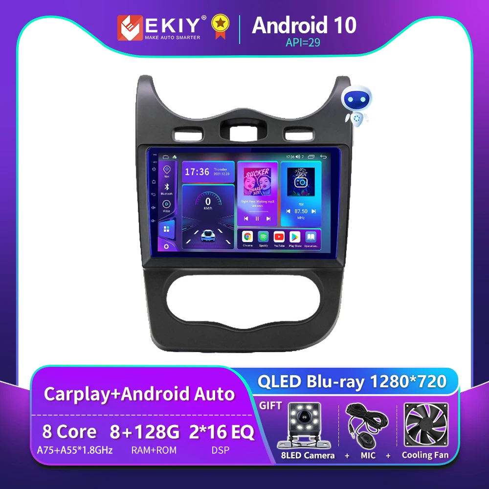 

EKIY T900 For Renault Logan 1 Sandero 2009-2015 Car Radio Android Multimedia Blu-ray QLED Navigation GPS Carplay Stereo Receiver