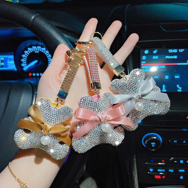 

Luxury Bow Rhinestone Bear Keychain Creative Rhinestone Doll Keyring for Woman Fashion Bag Pendant Gift Key Chain Ring wholesale