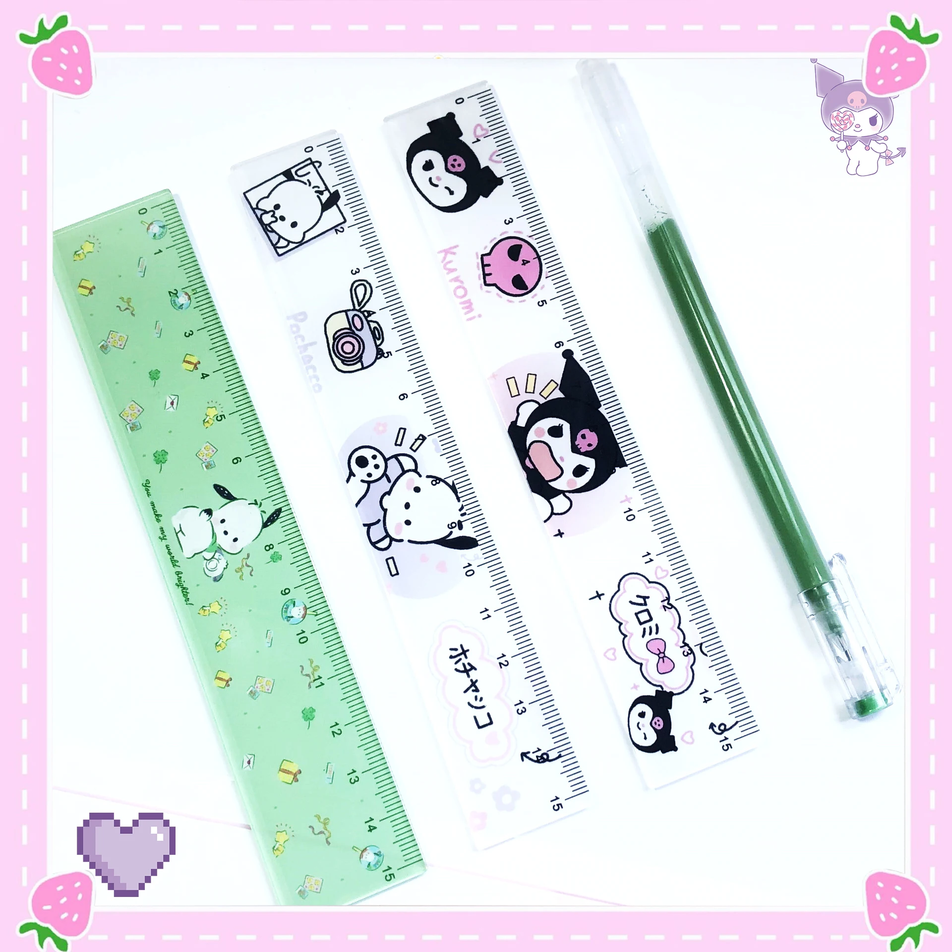 

Sanrioed Rulers Kawaii Anime My Melody Kuromi Pochacco Students Stationery Cute Acrylic Schools Kids Cartoon Tools Girls Gifts