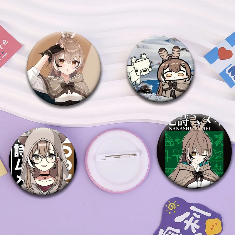 Фото Значки с персонажами аниме Mori Calliope, Takanashi Kiara, Nanashi Mumei, Hakos Baelz, Gawr Gura, круглые мультяшные броши-значки для отложного воротника №2