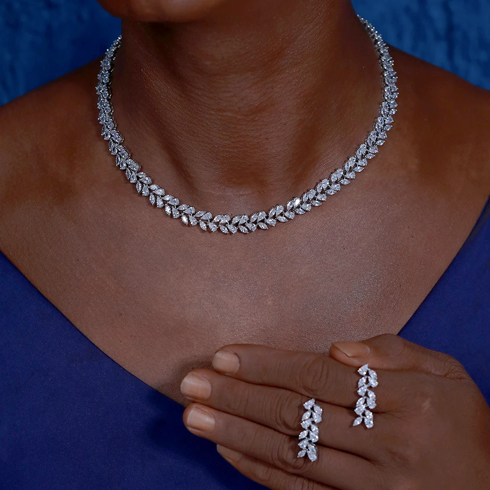 Женские Ювелирные наборы с круглым кубическим цирконием, серьги и ожерелья, 2 шт. Женские Ювелирные наборы с круглым кубическим цирконием, серьги и ожерелья, 2 шт.