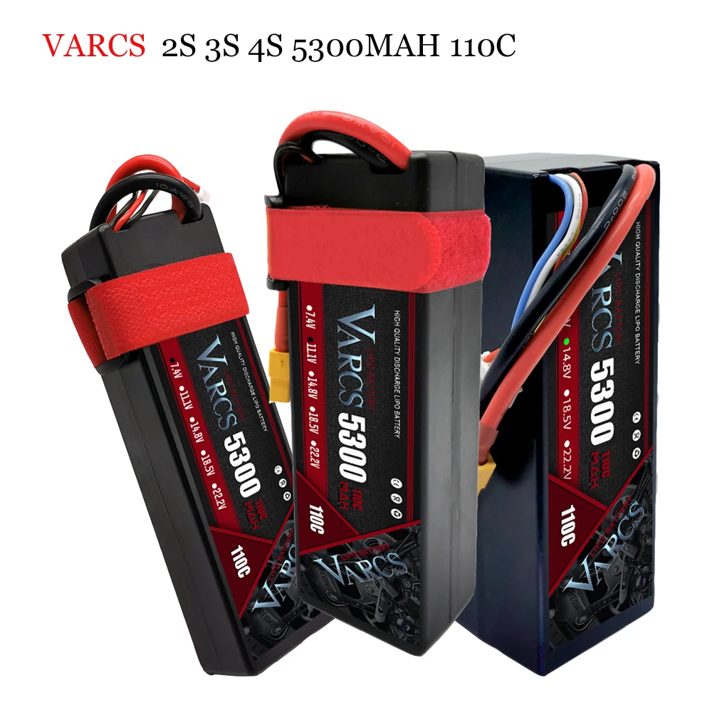 VARCS 2PCS Lipo 4S 3S 2S Battery 14.8V 11.1V 7.4V 5300mAh 110C Battery Racing Series HardCase for RC Helicopter Car Truck Buggy