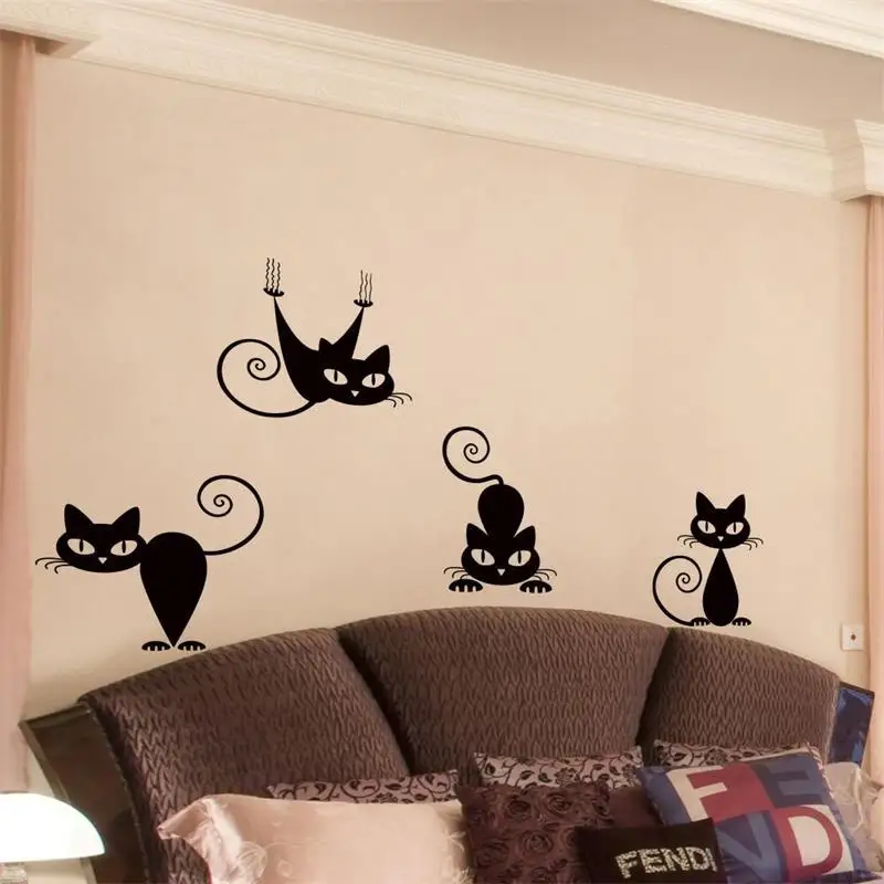 

4Cats Wall Stickers Essential For Cat Lovers PVC Self-Adhesive Perfect Decoration For Children's Fun Living Room Adding Fun To A