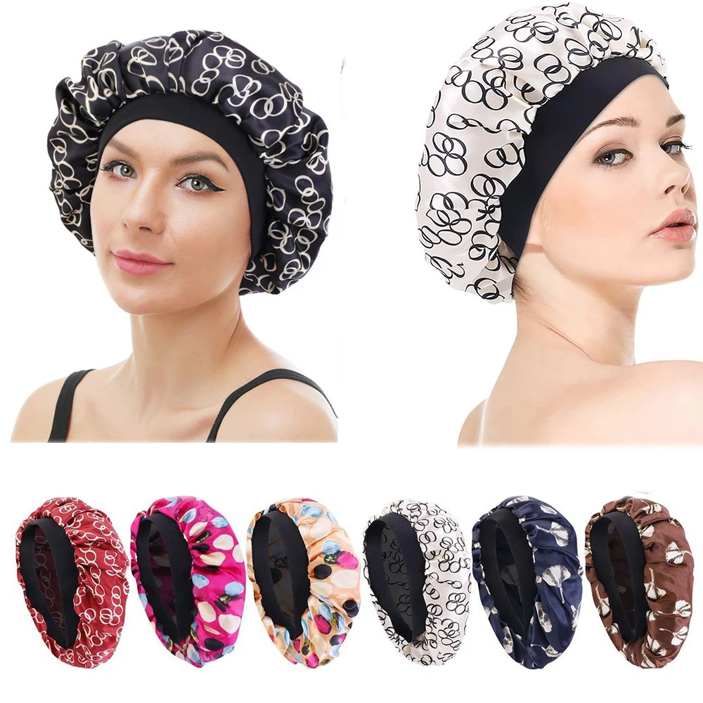 

Fashion Elasticity Print Satin Bonnet Single Layer Soft Night Sleep Hat Round Beanie Hair Loss Cover Chemo Caps Head Wrap Hats