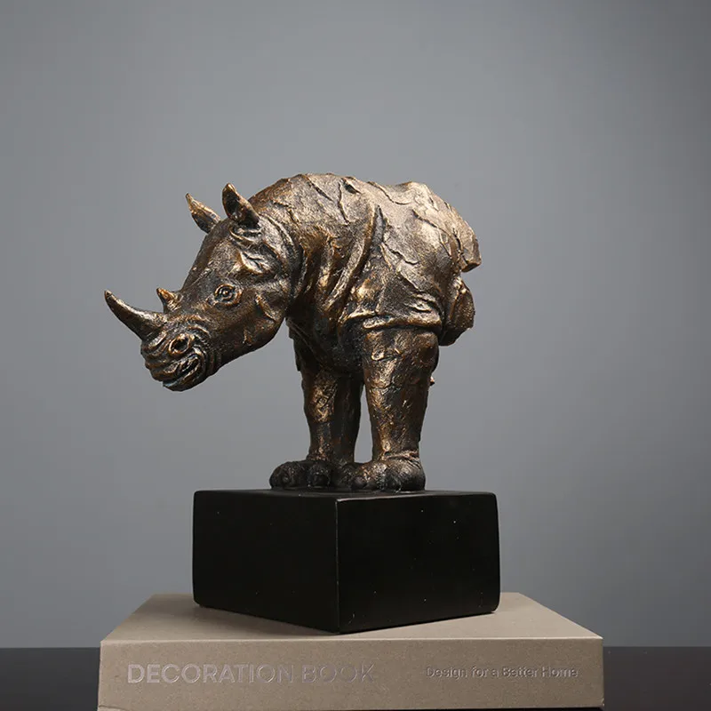 

Creative Animal Sculpture Rhino Handicraft Ornament Rhino Head Bust Simulation Animal Statue Home Decoration Accessories